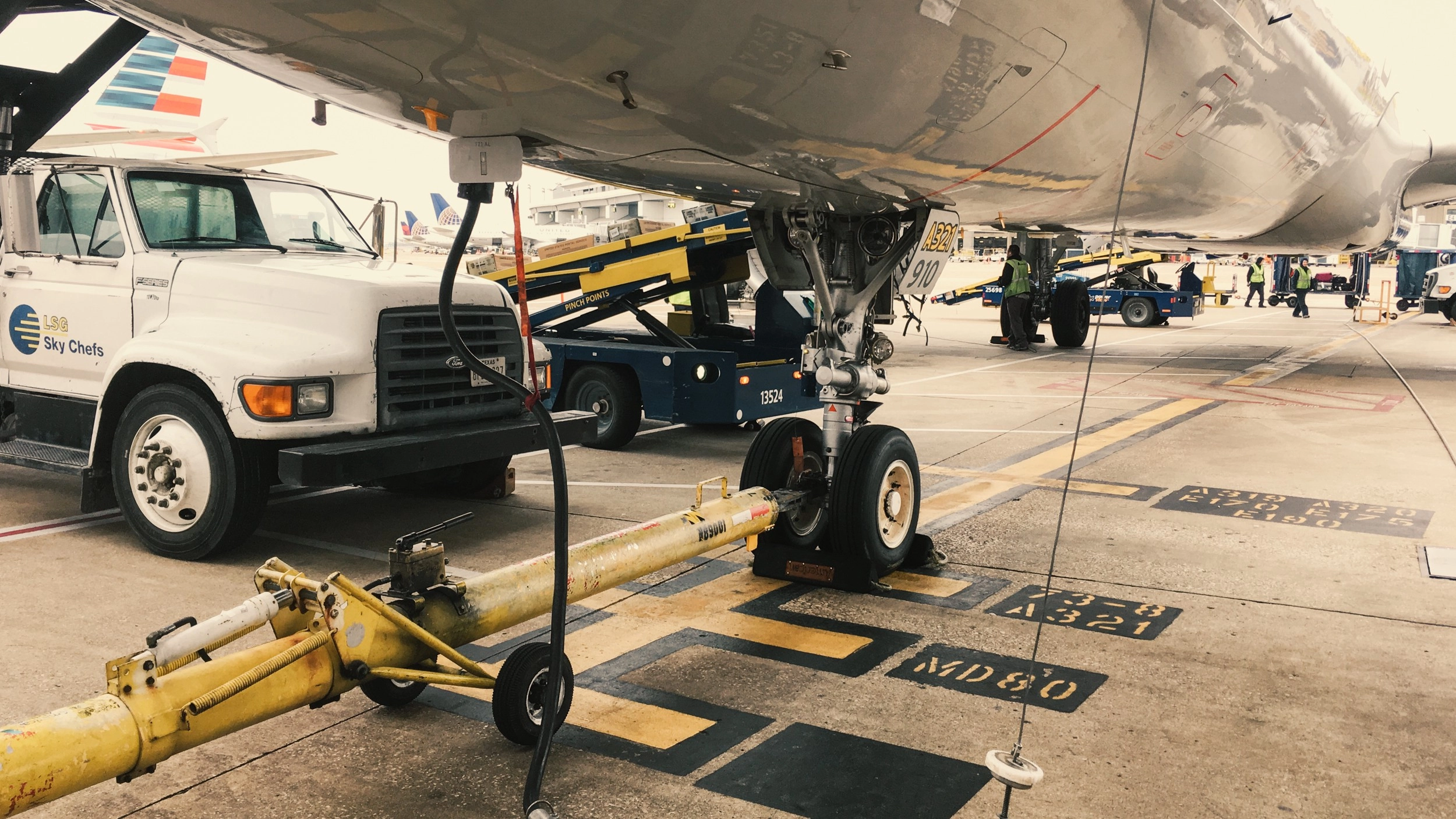 The underside of an airplane